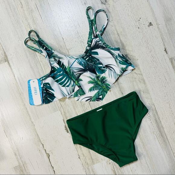 Girls SZ 6-7Y Flounce Tankini Palm Tree Print Top - Picture 1 of 4